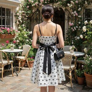 Candie's black and white floral dress adjustable spaghetti straps side zipper